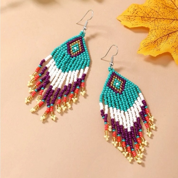 Tribal Fringe Beaded Earrings - Picture 7 of 9
